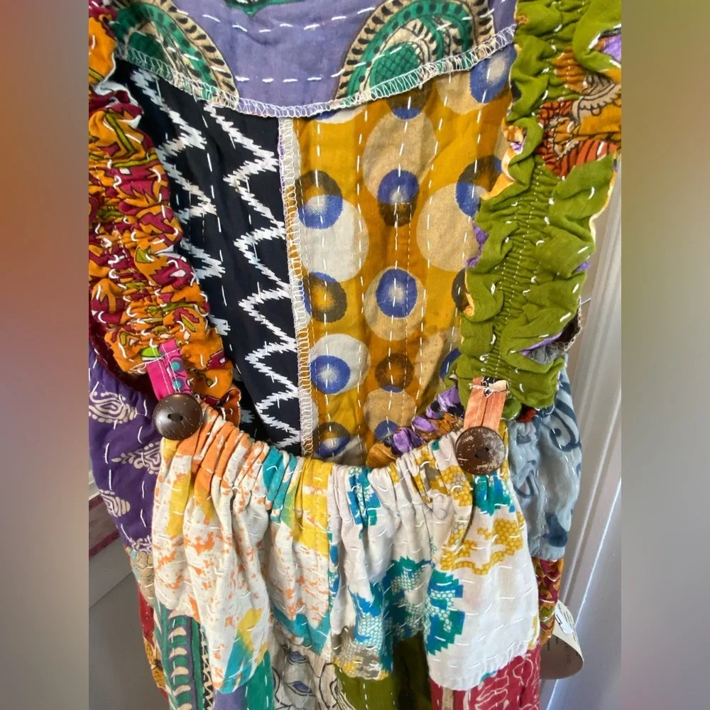 NWT• Reversible Kantha Patchwork Overalls • Handmade Artisan Boho •One-of-a-Kind - Picture 4 of 8